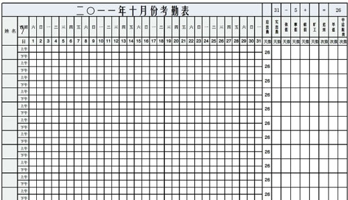 人员出勤考勤表