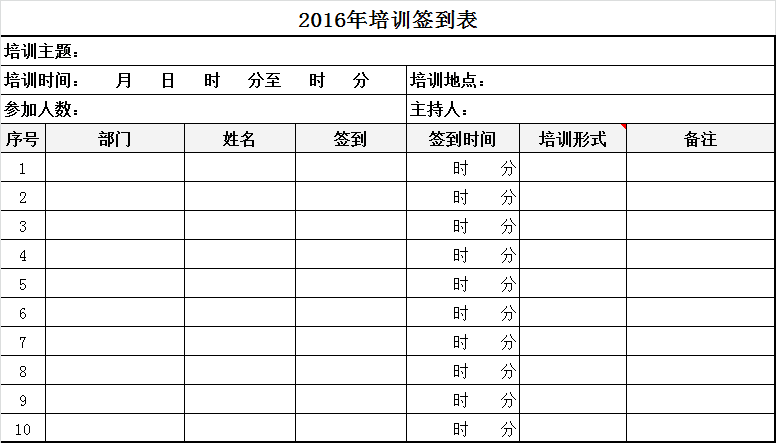 2016年培训计划套表