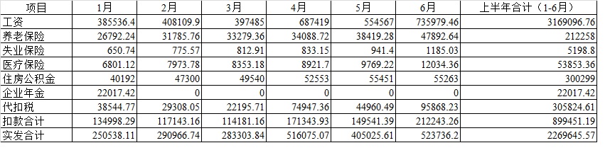 工资（含社保、公积金、企业年金、代扣个税等）