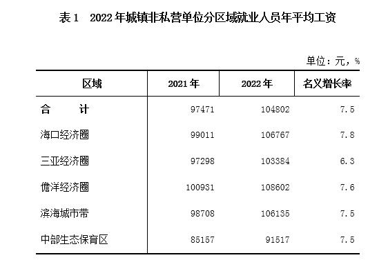 海南非城镇工资