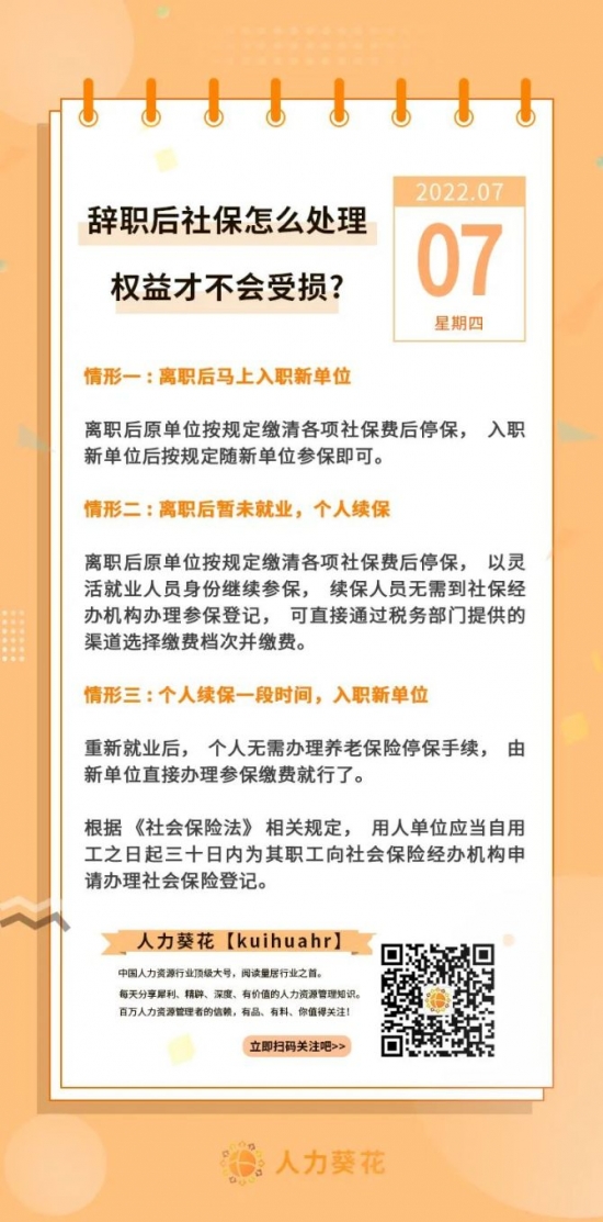 人力葵花, 辞职后社保怎么处理权益才不会受损！