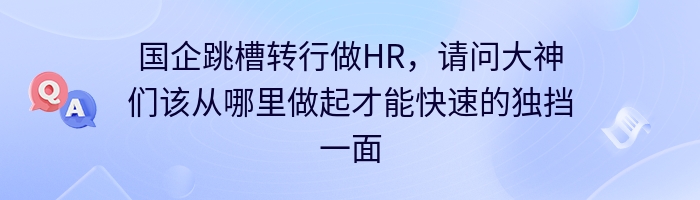 国企跳槽转行做HR，请问大神们该从哪里做起才能快速的独挡一面