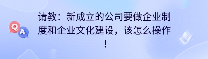 请教：新成立的公司要做企业制度和企业文化建设，该怎么操作！