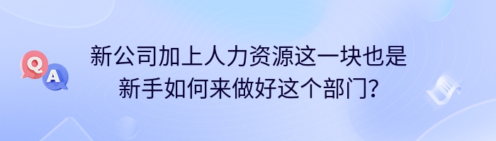 新公司加上人力资源这一块也是新手如何来做好这个部门？