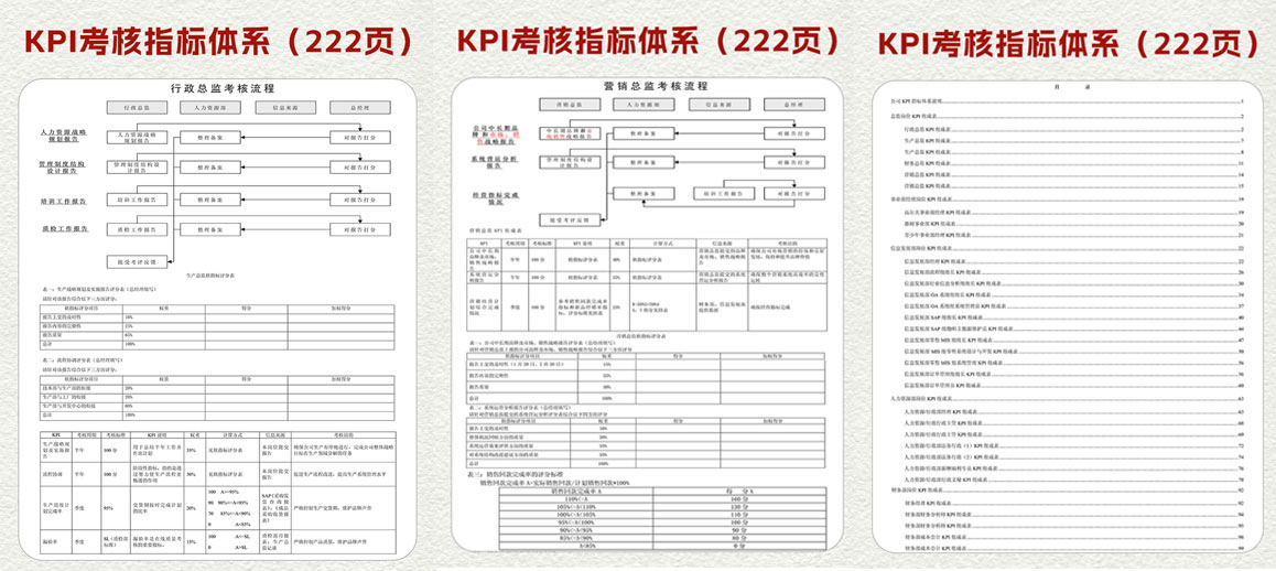 超完整的各部门绩效考核KPI指标体系（222页）