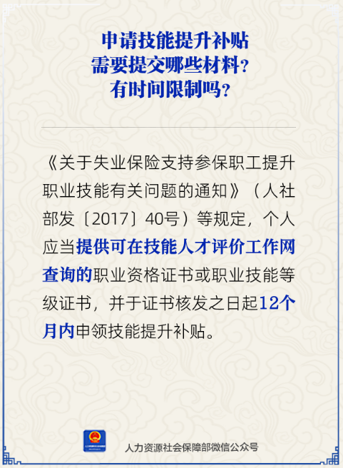 申请技能提升补贴需要提交哪些材料?有时间限制吗?