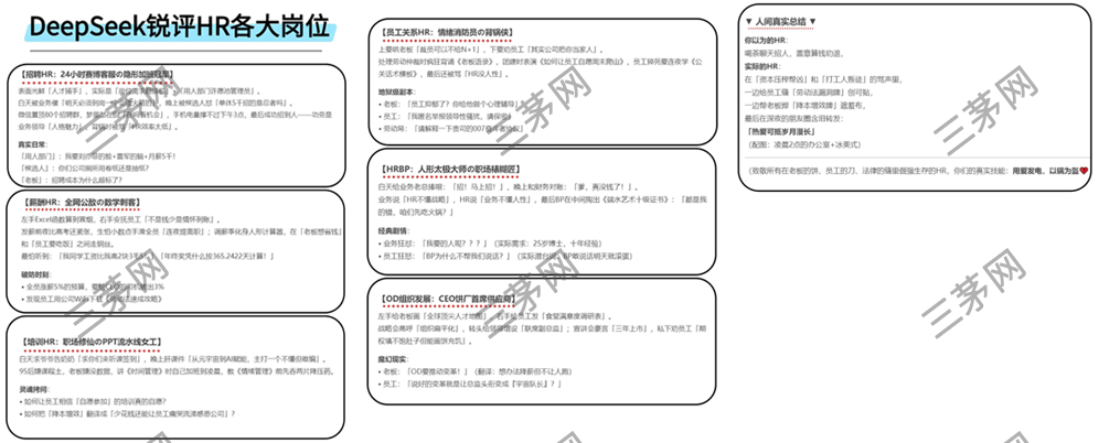 DeepSeek锐评HR各大岗位